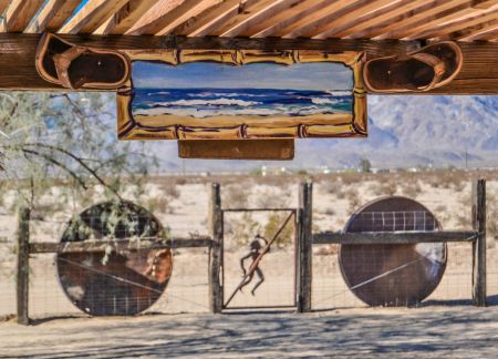 Secret surf spot, painting by Luther Broome, Wonder Valley, California.